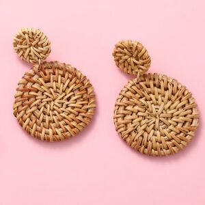 Woven Rattan Earrings - Natural Brown